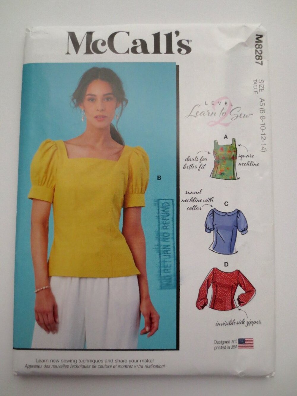 McCalls M8287 8287 Fitted Tank Blouse Top Uncut Sewing Pattern 6-14